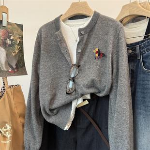 提花小马针织开衫 全羊毛 内搭外穿外套女上衣 KOREA韩国 早秋bi入