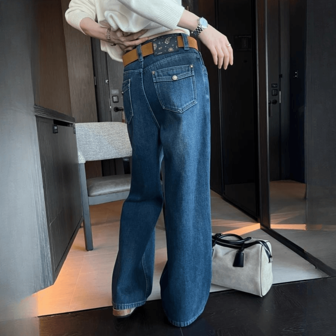 后彩标口袋设计感加绒牛仔裤