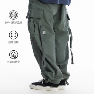 PINSKTBS 男 春秋日系复古休闲宽松纯色户外混纺机能口袋CHINO军裤