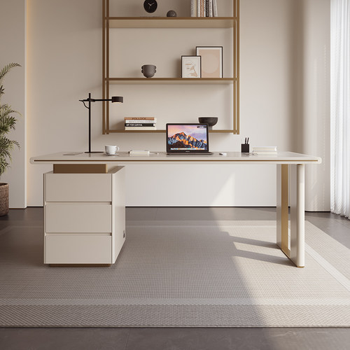 法式奶油风书桌医美咨询洽谈桌轻奢现代简约实木美容院接待办公桌