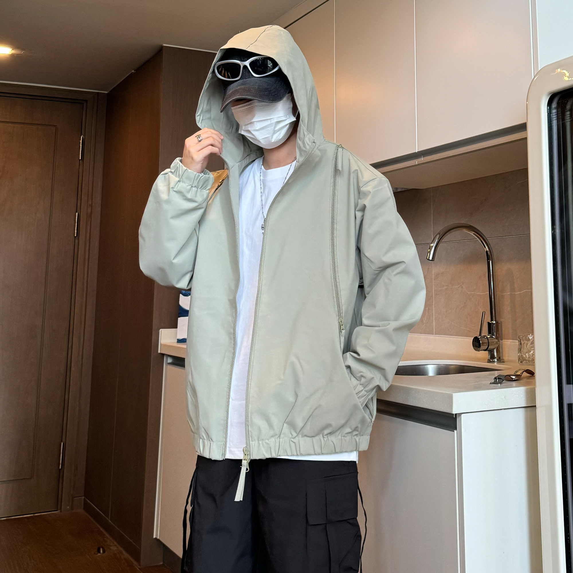 美式复古冲锋衣外套男春秋潮牌痞帅连帽立领户外防风防水情侣夹克