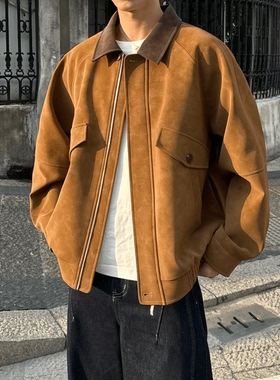 MANRE SHOW琥珀流光皮衣夹克美式绒面皮衣外套秋季潮流情侣夹克