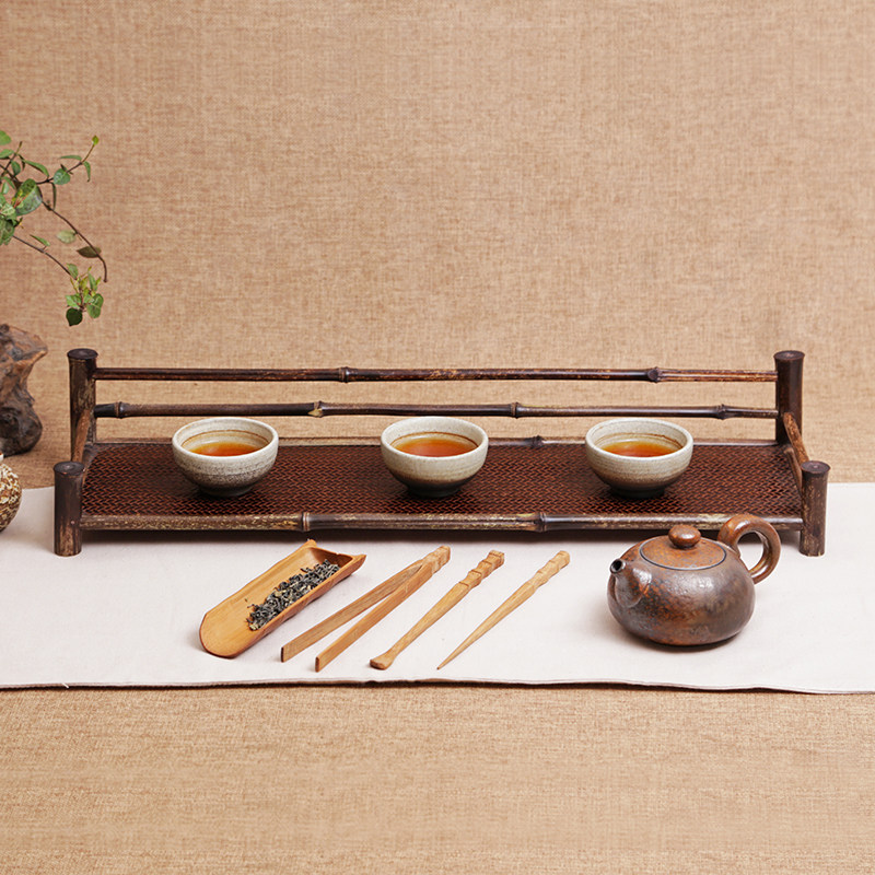 紫竹博古架 竹茶道零配功夫茶具收纳 茶杯架茶棚梅鹿竹杯托杯垫
