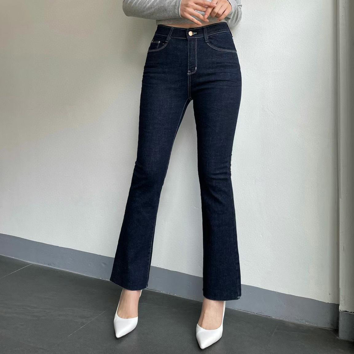 howluk深蓝色简约微喇牛仔裤