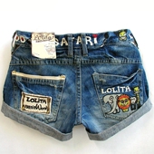 Lolita女夏装 三分牛仔短裤 韩版 韩国代购 水洗大码 宽松显瘦刺绣拼接