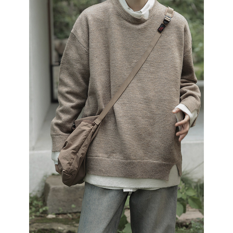 衣疫 针织假两件tips 缺口设计感撞色拼接假两件套头毛衣