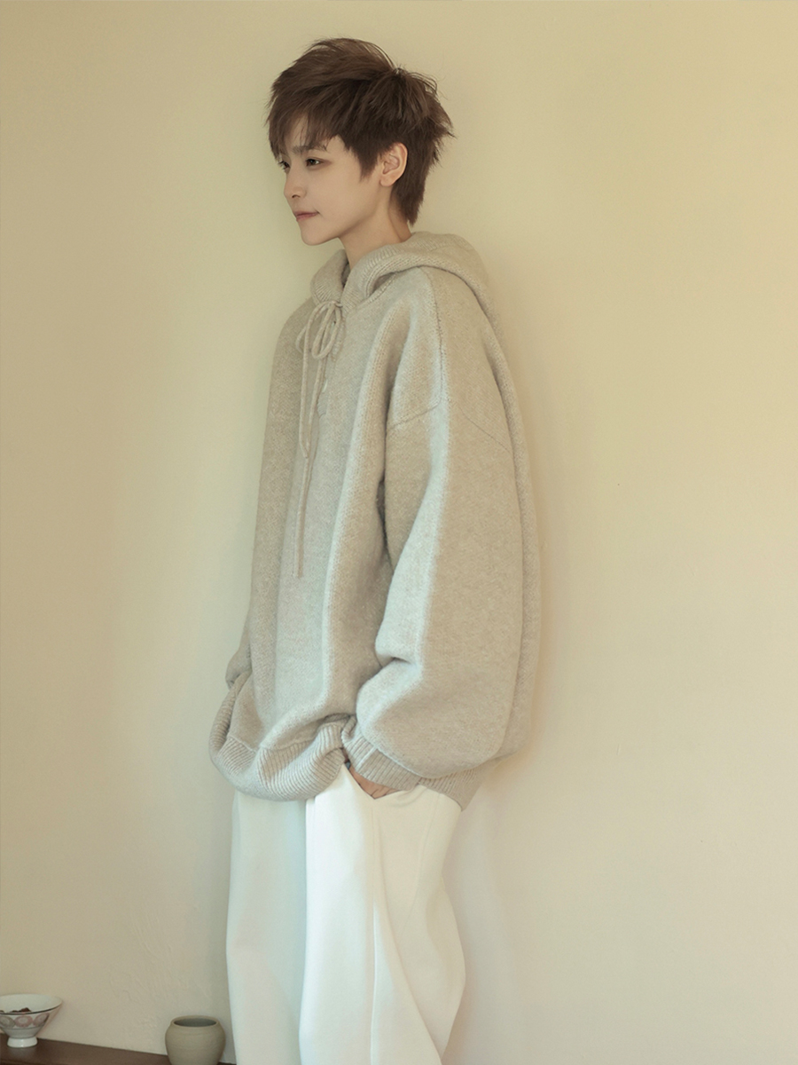 随性温柔羊毛加厚套头连帽毛衣