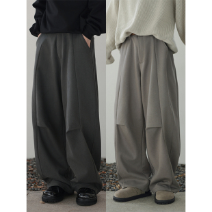 原创慵懒捏褶直筒利落长裤 衣疫 重工立体剪裁绒底加绒垂感休闲裤