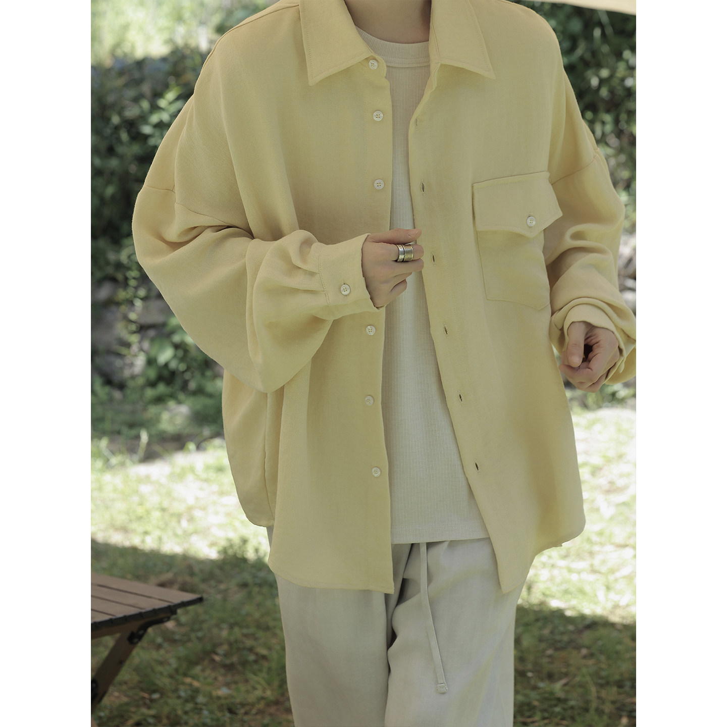 衣疫 3色.夏日配色松弛慵懒廓形落肩宽松基础款防晒长袖衬衫