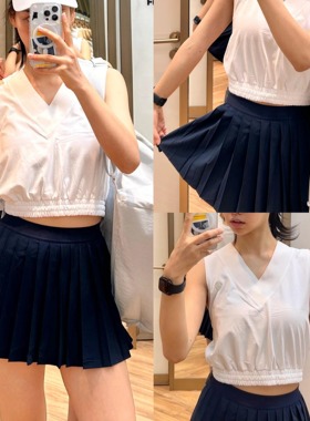 同款大百褶裙high-rise高腰网球裙半身裙风褶裙速干