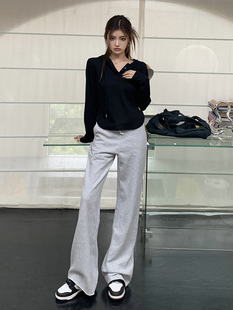 卫裤 维忆Rae新款 女美式 灰色运动裤 宽松舒适低腰微喇叭休闲裤