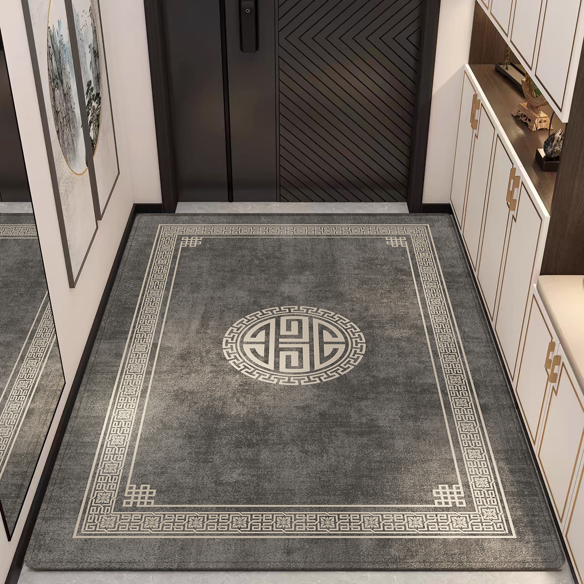 新中式入户门地垫玄关防滑脚垫门厅地毯门垫进门口耐脏可裁剪垫子