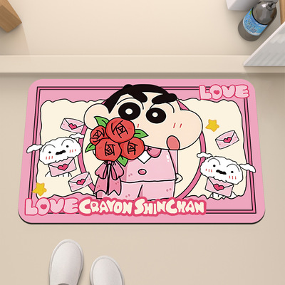 卡通多巴胺蜡笔小新地垫硅藻泥风格地垫浴室地垫卫生间吸水脚垫