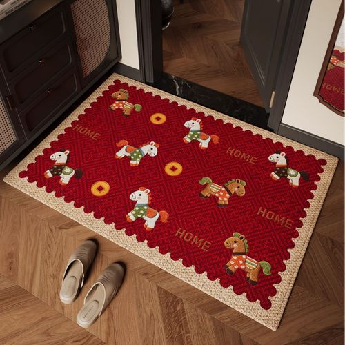 入户门地垫比利时绒圈绒进门垫红色马年防滑垫耐脏三防脚垫可裁剪