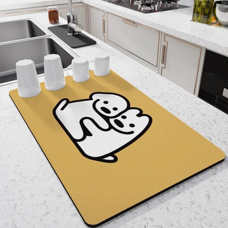 卡通狗狗沥水垫硅藻泥风格沥水垫厨房餐具沥水垫餐桌吧台垫子
