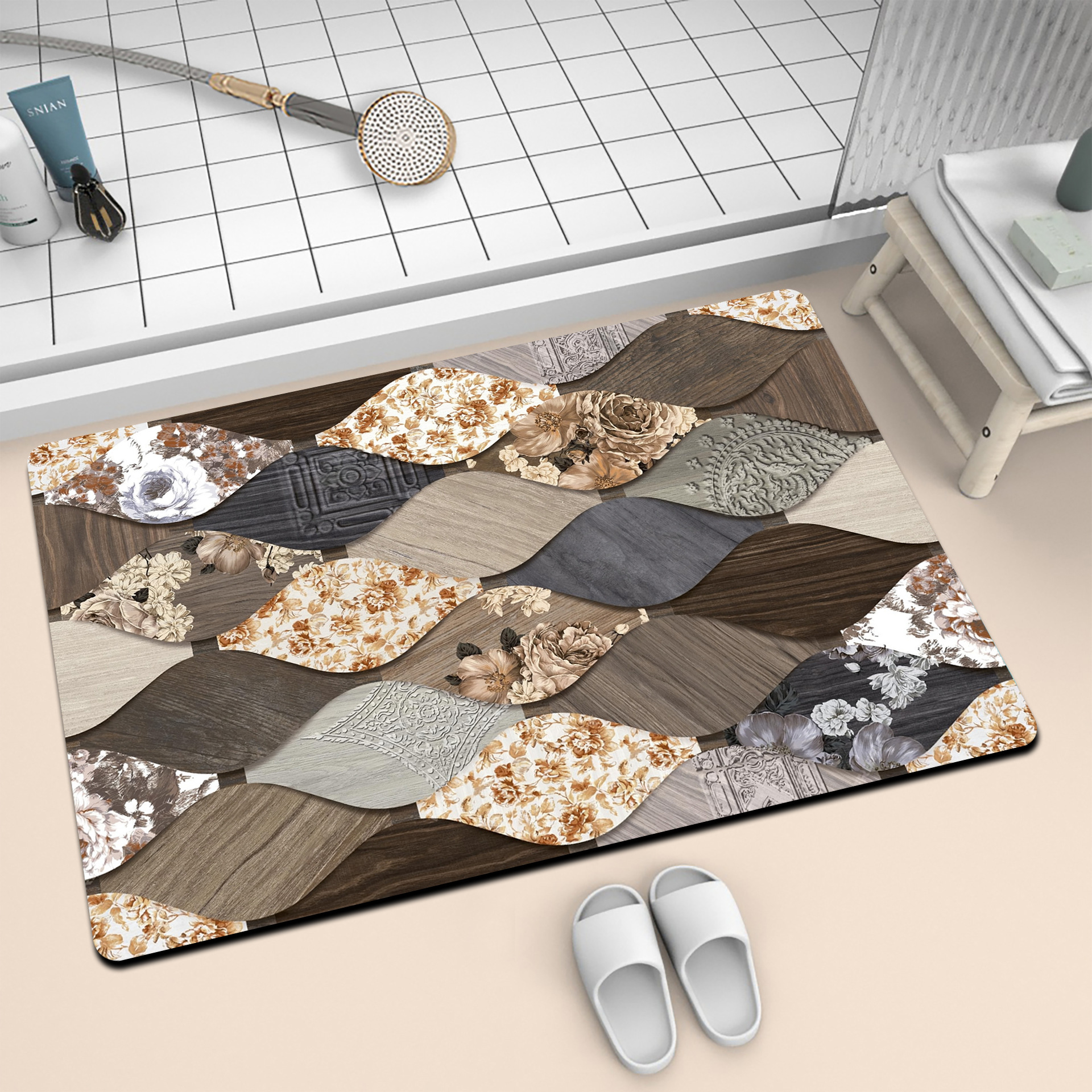 家用轻奢浴室吸水防滑地垫卫浴脚垫入户门口满铺橡胶地垫耐脏耐磨