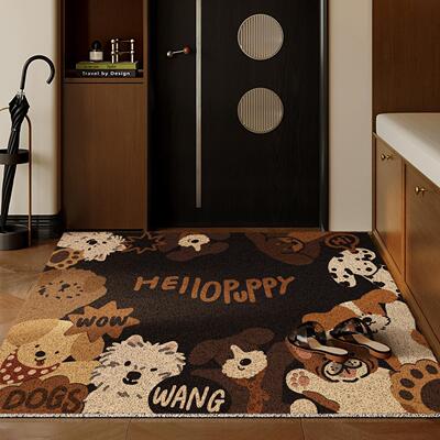 卡通复古入户门地垫PVC可裁剪蹭脚垫家用耐磨易打理脚垫丝圈地垫