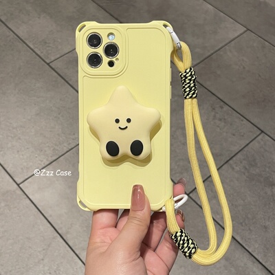 适用oppoReno13手机壳四角开孔相框硅胶reno12黄色星星支架手提绳A96A72新款A55便携9女款reno8保护套7Pro