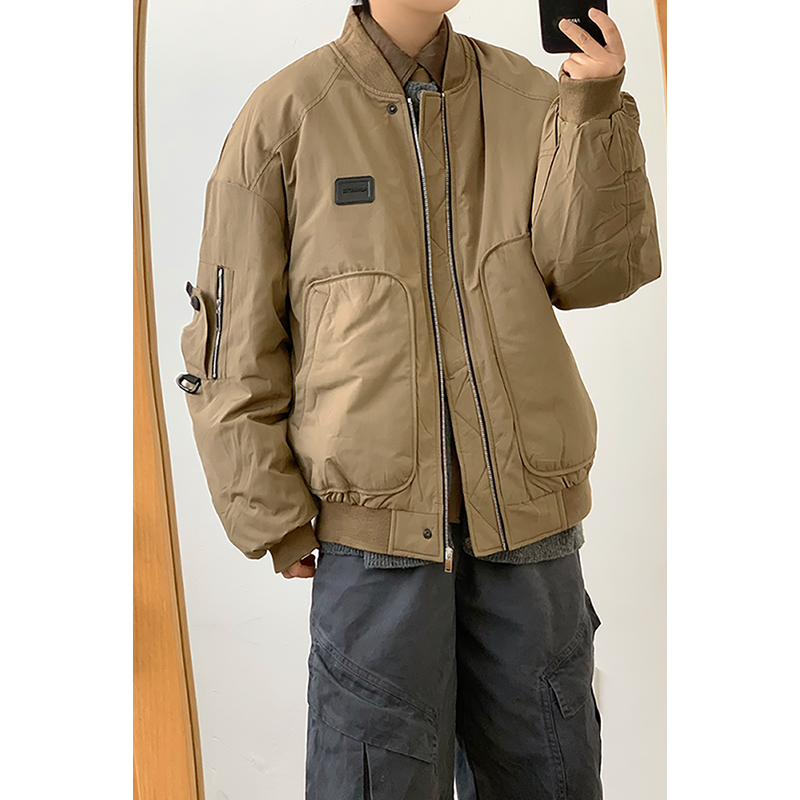 林弯弯90白鸭绒工装飞行员夹克羽绒服男女加厚保暖工装棉衣外套