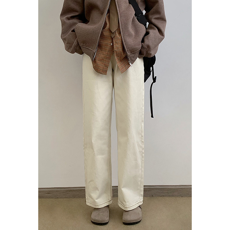 林弯弯春日系辑明线白色牛仔裤男女生cleanfit百搭直筒阔腿休闲裤,男装,牛仔裤,淘宝优惠券,粉丝福利购,淘宝优惠卷