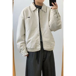 林弯弯日系巴恩风假两件翻领棉衣复古工装刺绣加厚保暖棉服外套冬