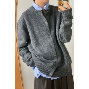 日系复古针织开衫毛衣男女情侣圆领重磅慵懒风保暖线衣开衫外套秋