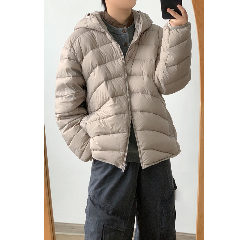 林弯弯美式90白鸭绒连帽排骨轻薄羽绒服男女轻量化保暖棉衣外套冬