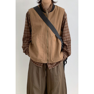 美拉德复古无袖 外套潮 马甲男女生情侣宽松叠穿马夹水洗猎户风工装