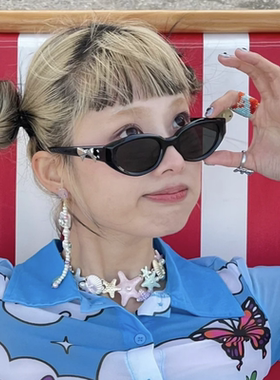 猫眼窄框2024新款辣妹墨镜换配饰