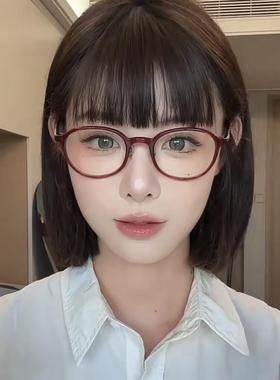 安可拉红色圆形近视眼镜复古时髦韩系素颜装饰学生防蓝光圆脸显瘦