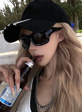 韩系网红黑色猫眼异形曲面墨镜女