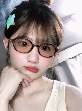 2024新款小框豹纹茶色椭圆太阳眼镜百搭拍照书呆子同款素颜墨镜女