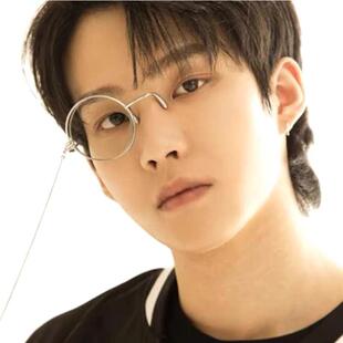 圆形单边眼镜单片cosplay二次元动漫造型装饰英伦风夹鼻平光镜男