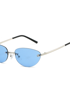 无框切边猫眼蓝色墨镜高级感小脸