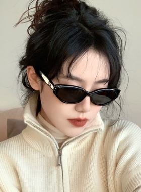 韩版复古猫眼墨镜2023新款时髦高级感ins街拍黑色太阳镜小脸男女