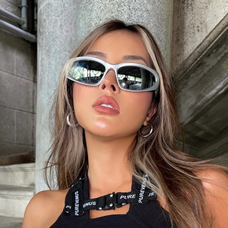 欧美风赛博朋克未来感银色墨镜潮男女时尚凹造型街头y2k太阳眼镜