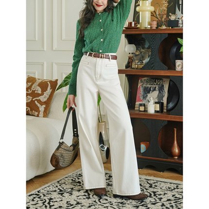 JUNJUN白裤子的春天来了！神之阔腿裤纯棉牛仔裤
