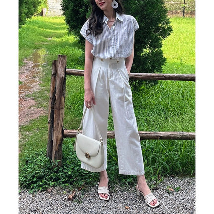 JUNJUN夏日清爽百搭之神！韩国进口面料，不透！不显胖九分白裤子
