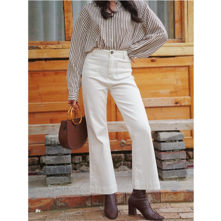 JUNJUN真爱版白裤子•法式白色微喇牛仔裤，裤型绝绝子～~