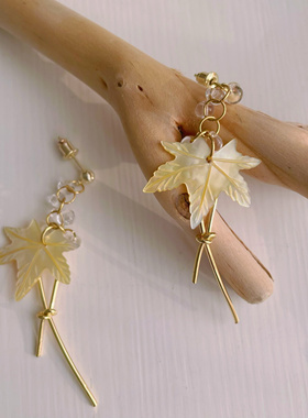 MSSU 秋意浓黄碟贝枫叶蝴蝶结水滴流苏耳饰耳钉