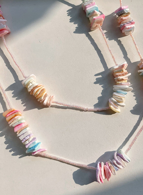 MISSU 夏日海边美人鱼彩色贝壳珠层层叠叠马卡龙彩色项链颈饰