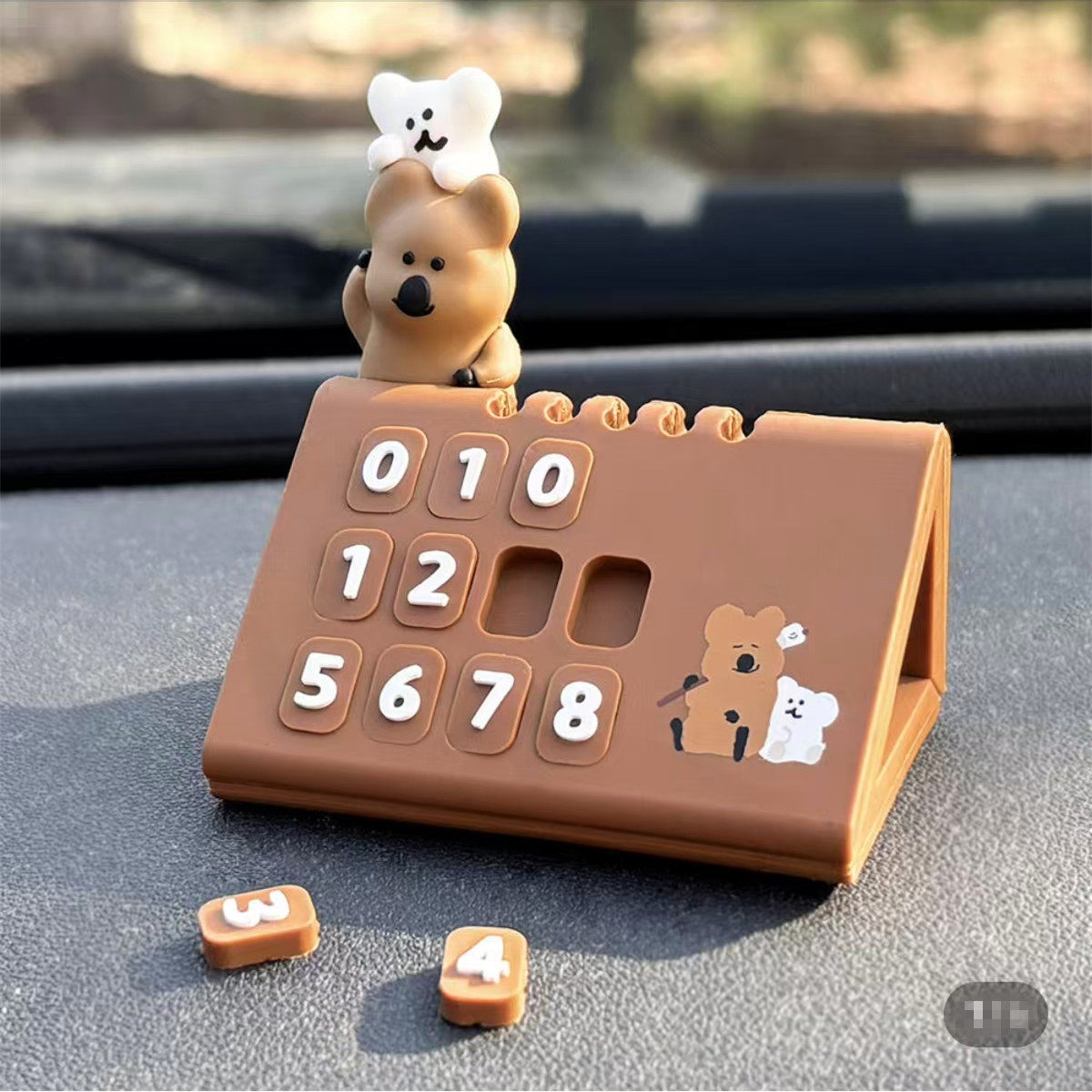 韩国代Dinotaeng柿子椒熊汽车挪车电话手机号码临时停车可爱摆件