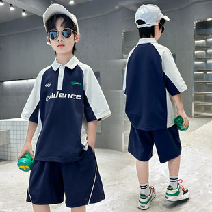 儿童POLO衫 潮童时髦洋气夏季 2025年新款 男童短袖 休闲两件套潮 套装