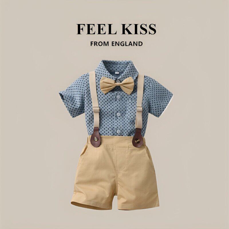 英国FeelKIss周岁礼服男宝夏季洋派小西装主持钢琴男童抱婴袋裤套