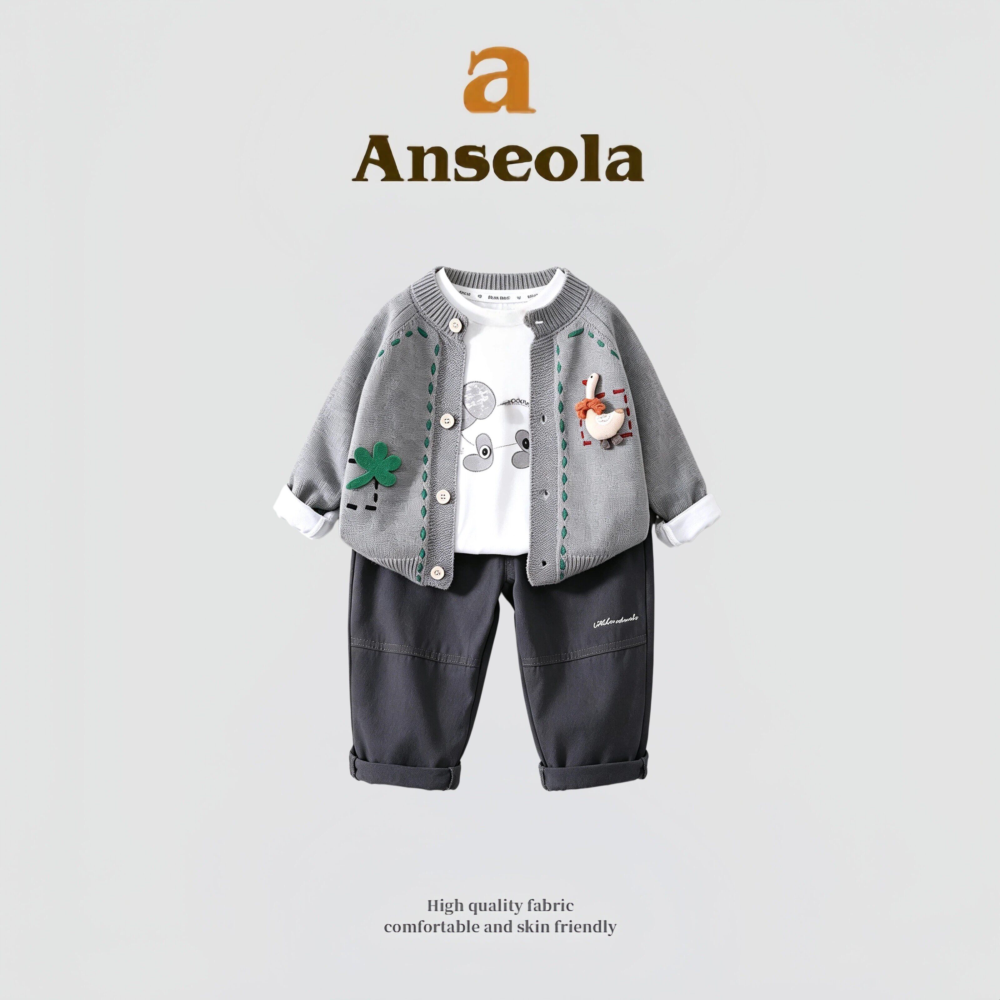 anseola儿童春秋卡通针织