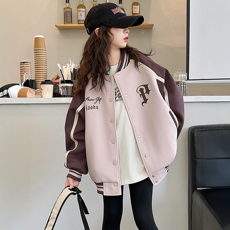 法国BADNUT女童外套春秋2025新款儿童复古潮酷中大童美式棒球服