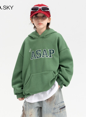 anothersky 男童秋冬加绒运动连帽卫衣2025新款儿童保暖加厚上衣