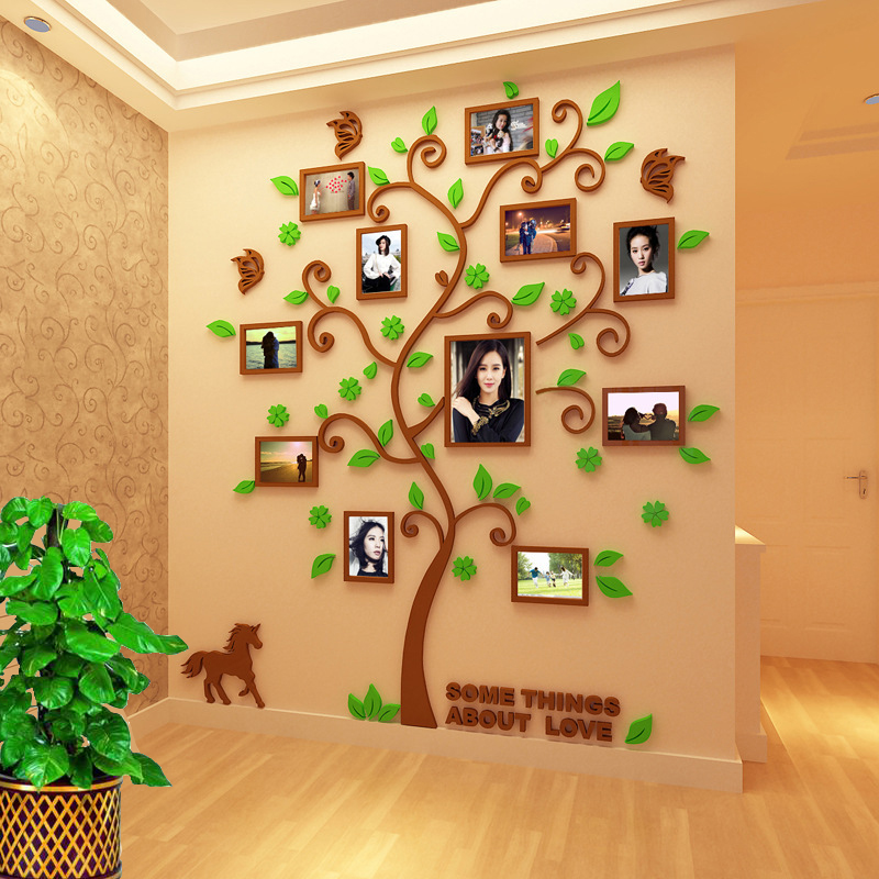 亚克力3d立体相框树墙贴照片墙客厅房间公司墙面现代装饰壁画贴纸