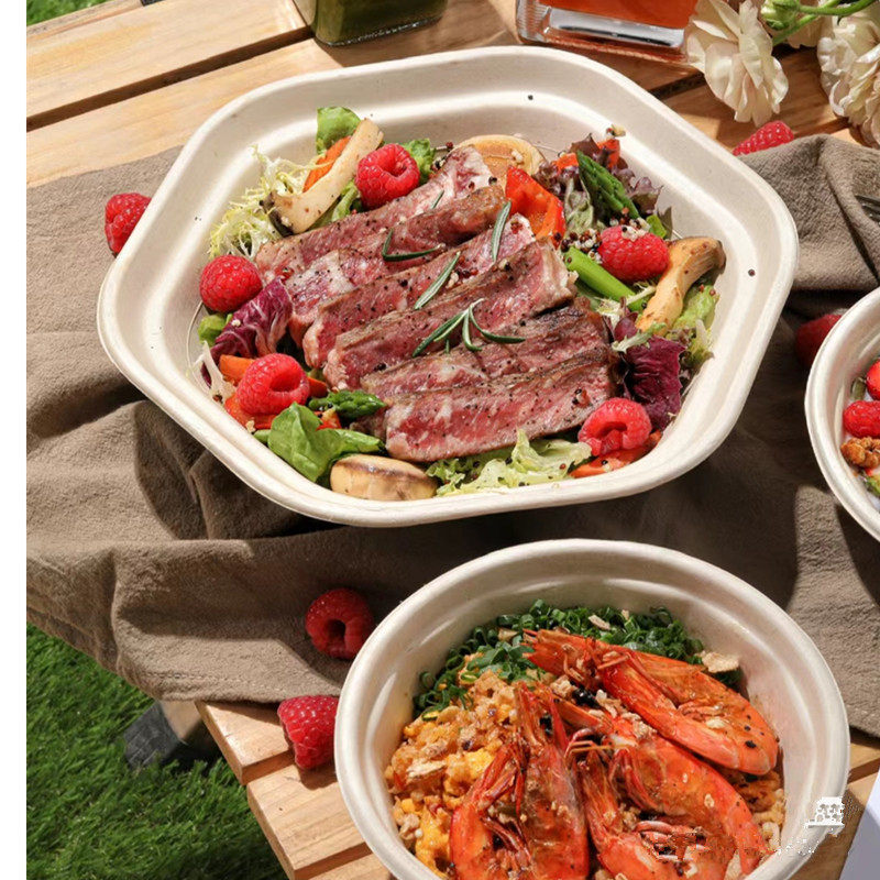 六角形打包盒意面打包碗轻食外卖水果便当盒饭盒健身餐沙拉蛋糕盒