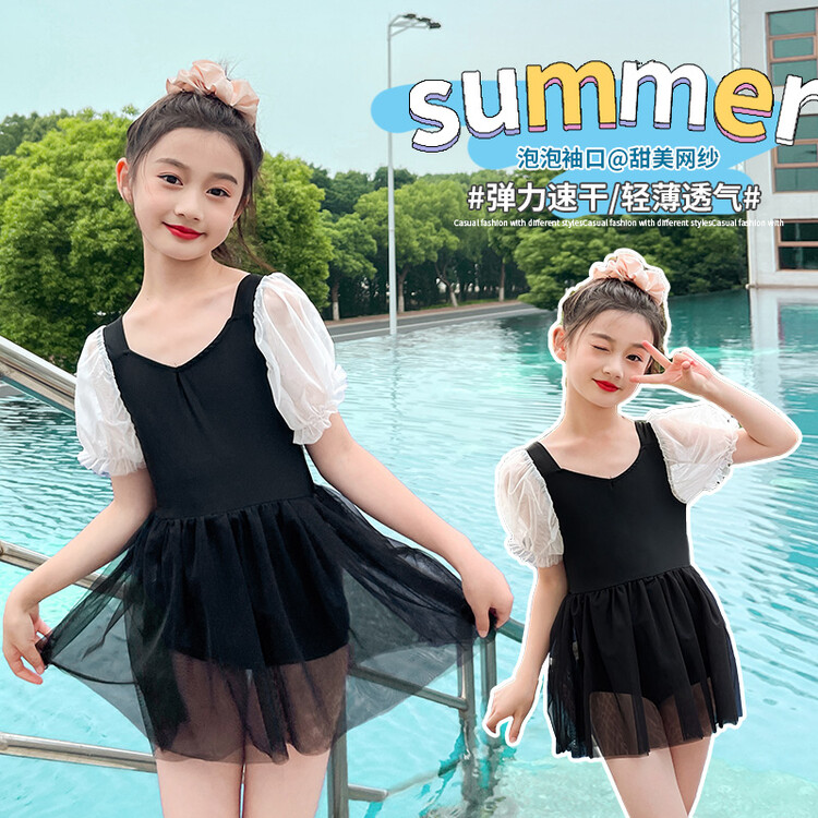 女童泳衣2025新款夏季平角连体泳衣女泳衣裤女大童超好看游泳衣